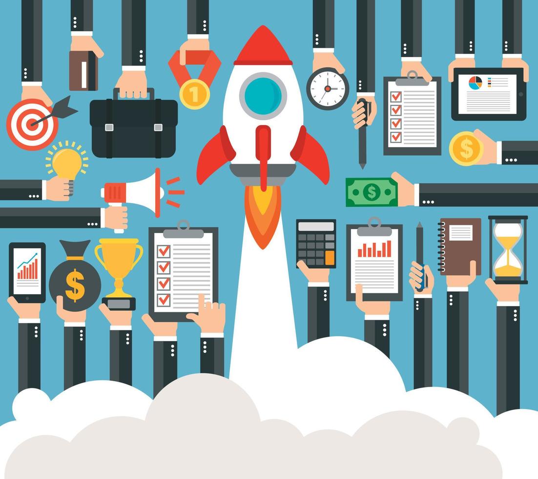 Business Startup concept with the rocket. Flat design vector