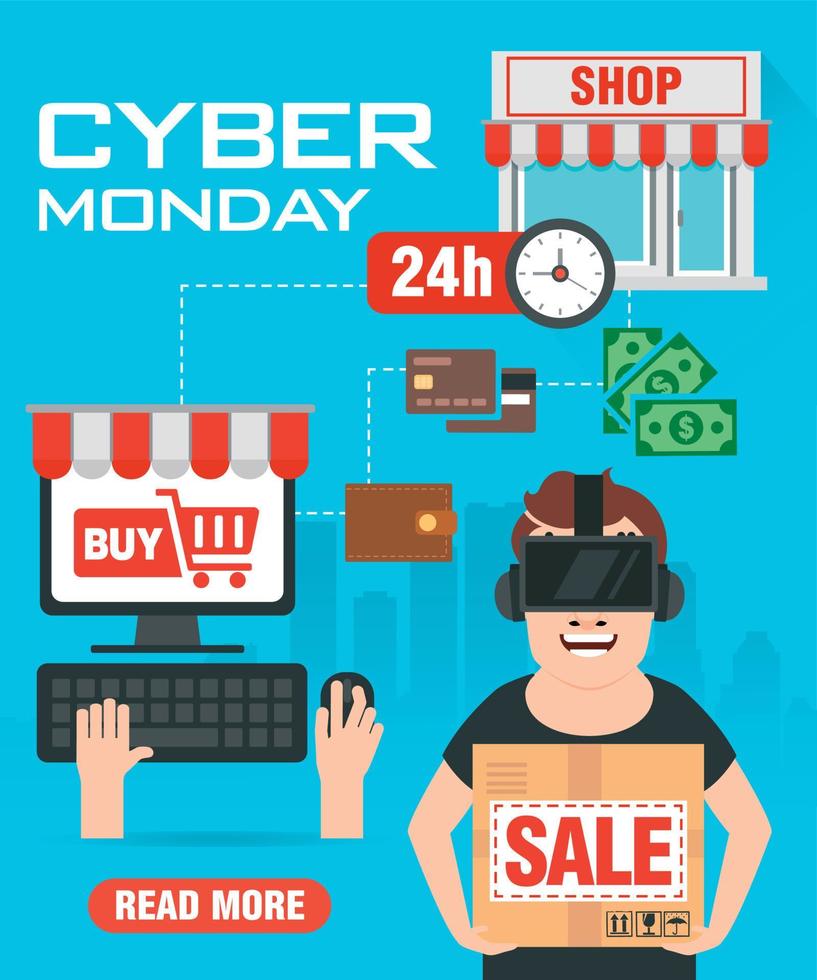 Cyber Monday sale concept flat design. Cyber Monday promotion poster, flyer, banner, website vector