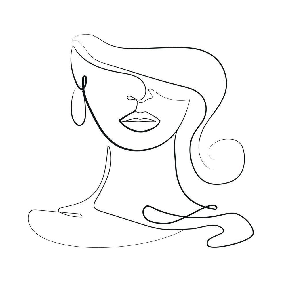 dibujo de arte de línea minimalista de cara abstracta de mujer. ilustración vectorial, dibujo de rostro femenino. ilustración de moda para cosméticos. arte de línea continua. impresión mínima de moda. logotipo de belleza. imagen vectorial vector