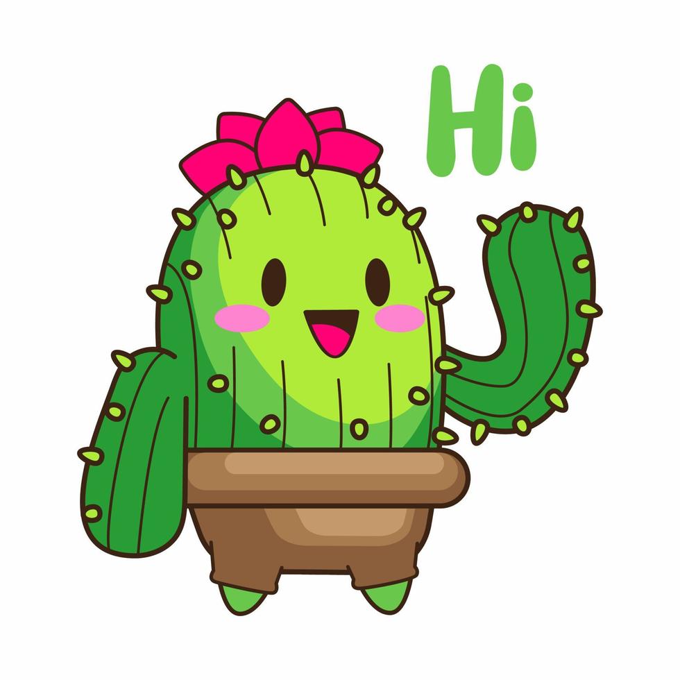 lindo pequeño cactus ilustración vectorial de dibujos animados, conjunto de vectores de cactus