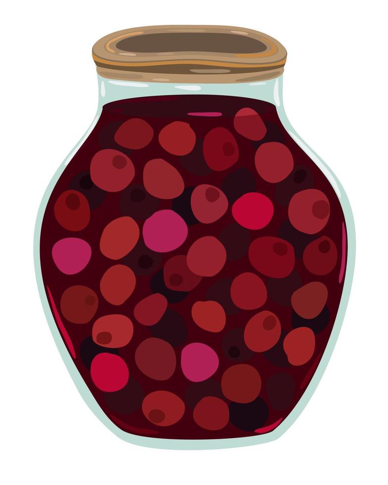 Cherry jam in glass jar. vector