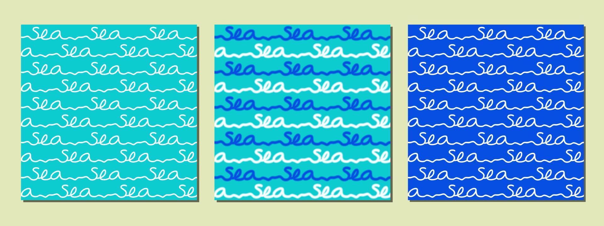 Blue-green sea pattern set. Seamless lettering. vector
