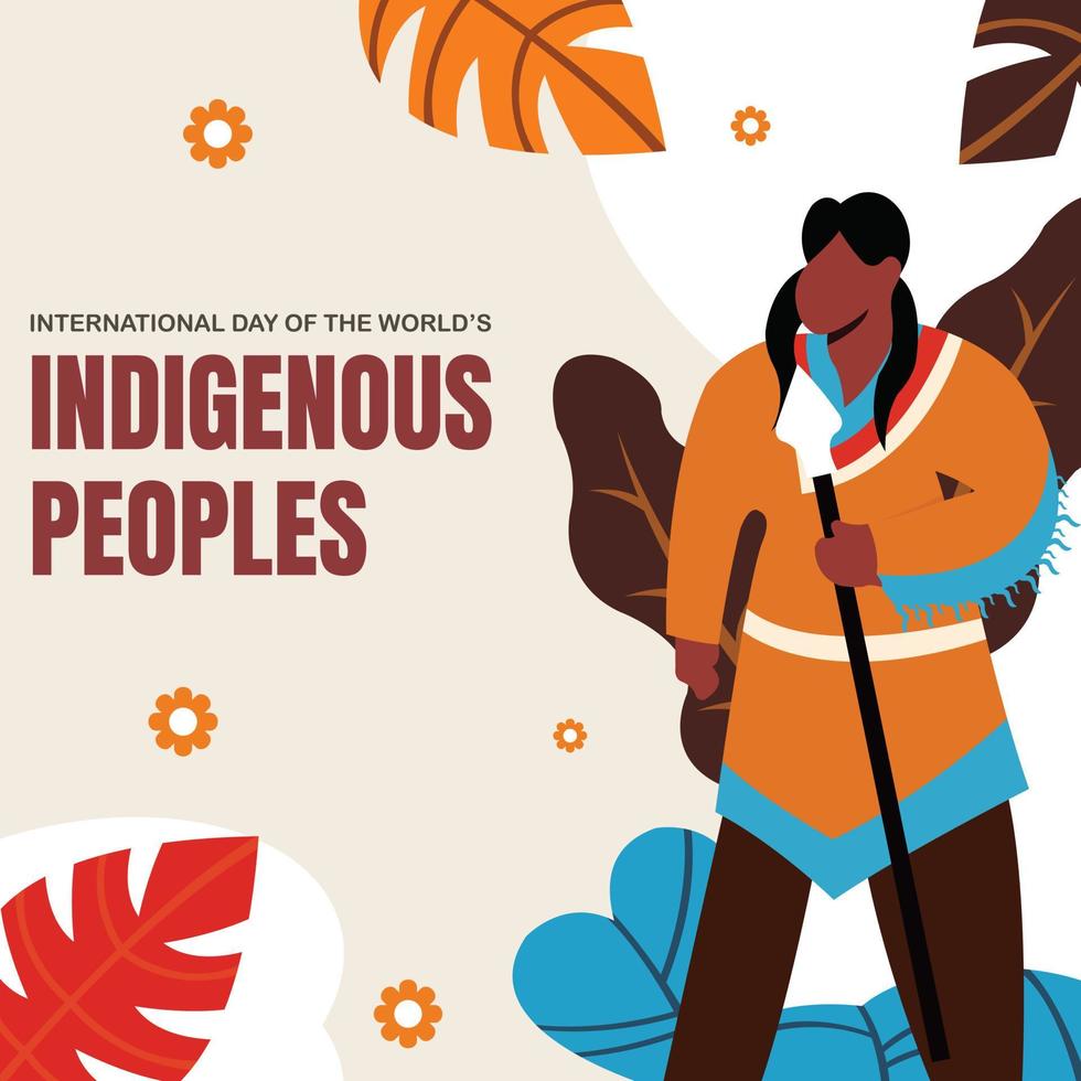 illustration vector graphic of an indian man prepares to hunt with a spear, perfect for worlds indigenous people day, culture, celebrate, greeting card,e tc.