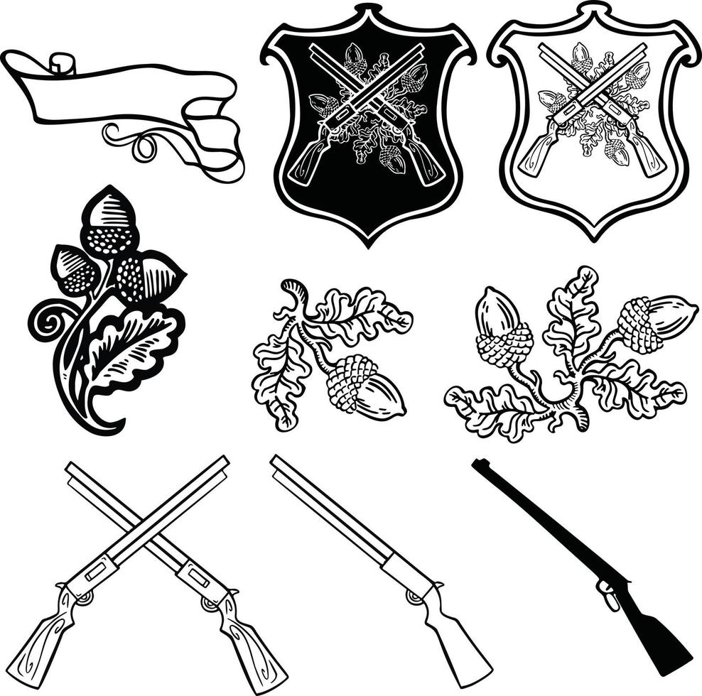 black and white linear sign, designation set heraldry, hand drawn illustration vector