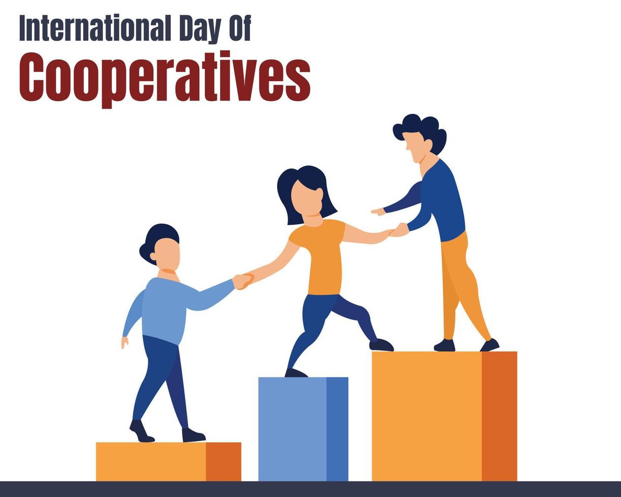 illustration vector graphic of one group is joining hands to reach the top, perfect for international day of cooperatives, celebrate, greeting card, etc.