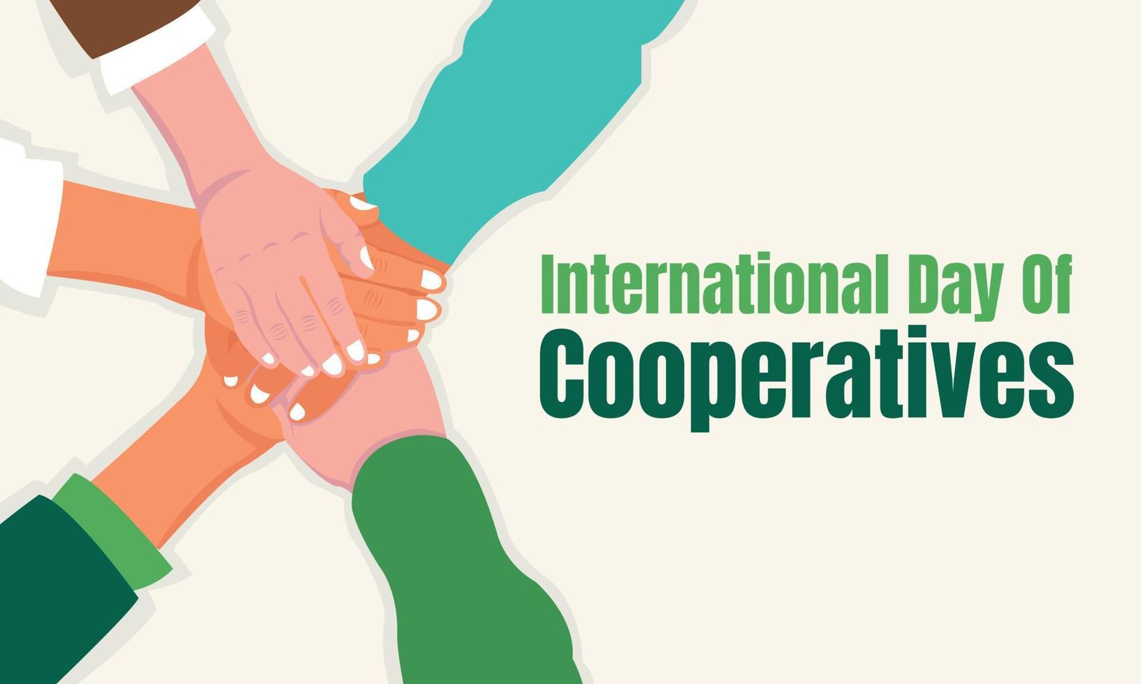 illustration vector graphic of people piling hands on each other, perfect for international day of cooperatives, celebrate, greeting card, etc.