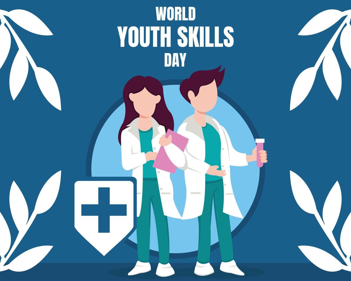 gráfico vectorial ilustrativo de un par de enfermeras sosteniendo sus respectivos equipos de trabajo, perfecto para el día mundial de las habilidades juveniles, celebración, tarjeta de felicitación, etc. vector