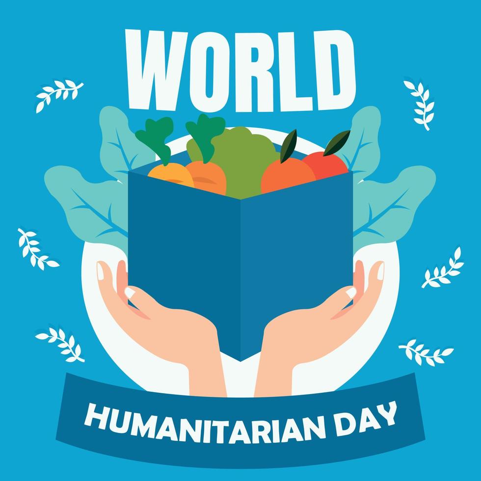 ilustración gráfica vectorial de manos sosteniendo una caja llena de verduras y frutas, perfecta para el día mundial humanitario, naturaleza, celebración, tarjeta de saludo, etc. vector