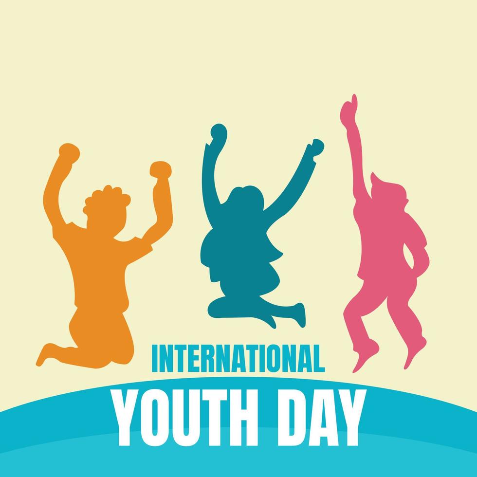 ilustración gráfica vectorial de tres siluetas saltando juntas, perfectas para el día mundial de la juventud, celebración, tarjeta de felicitación, etc. vector