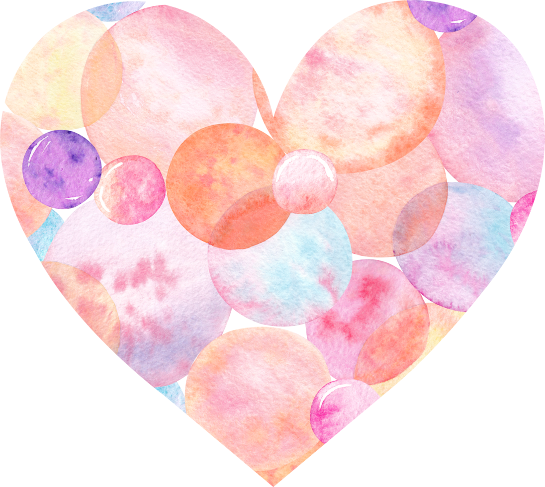 Beautiful heart made of watercolor circles png