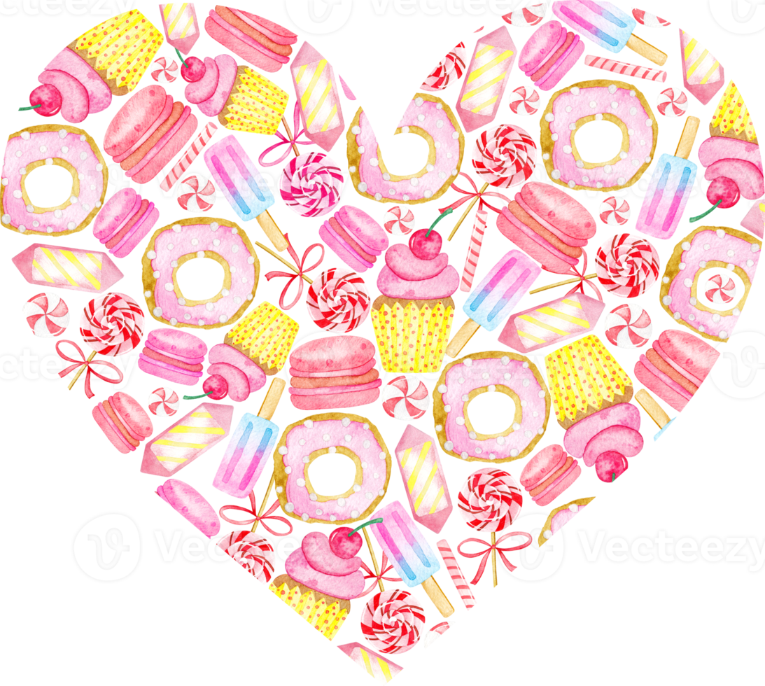 Beautiful heart of watercolor sweets png