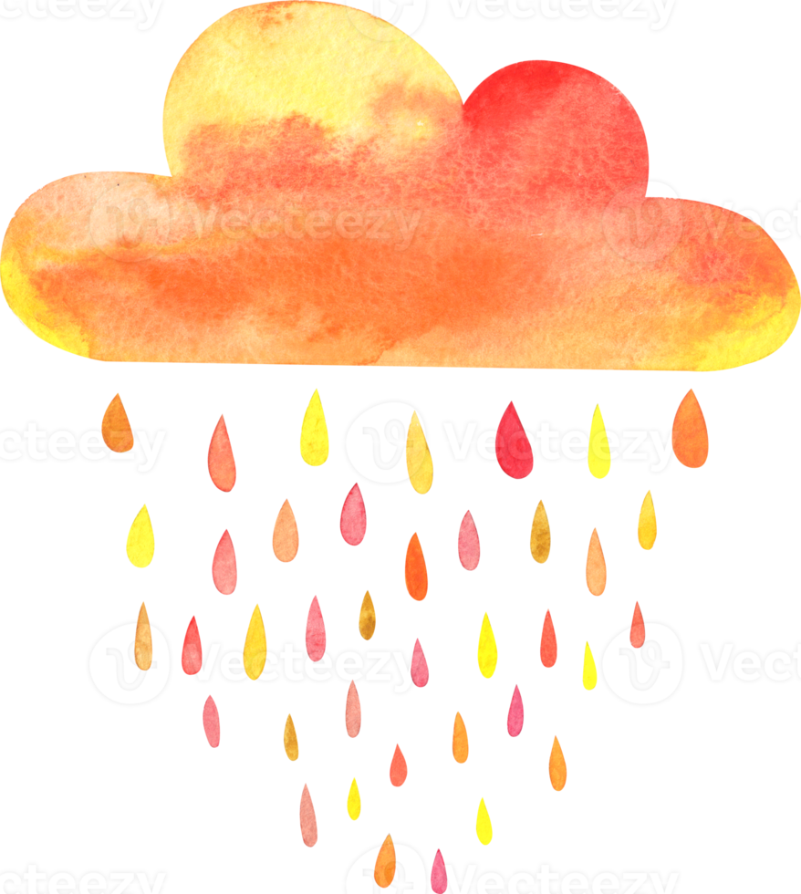 Watercolor cloud with rain png