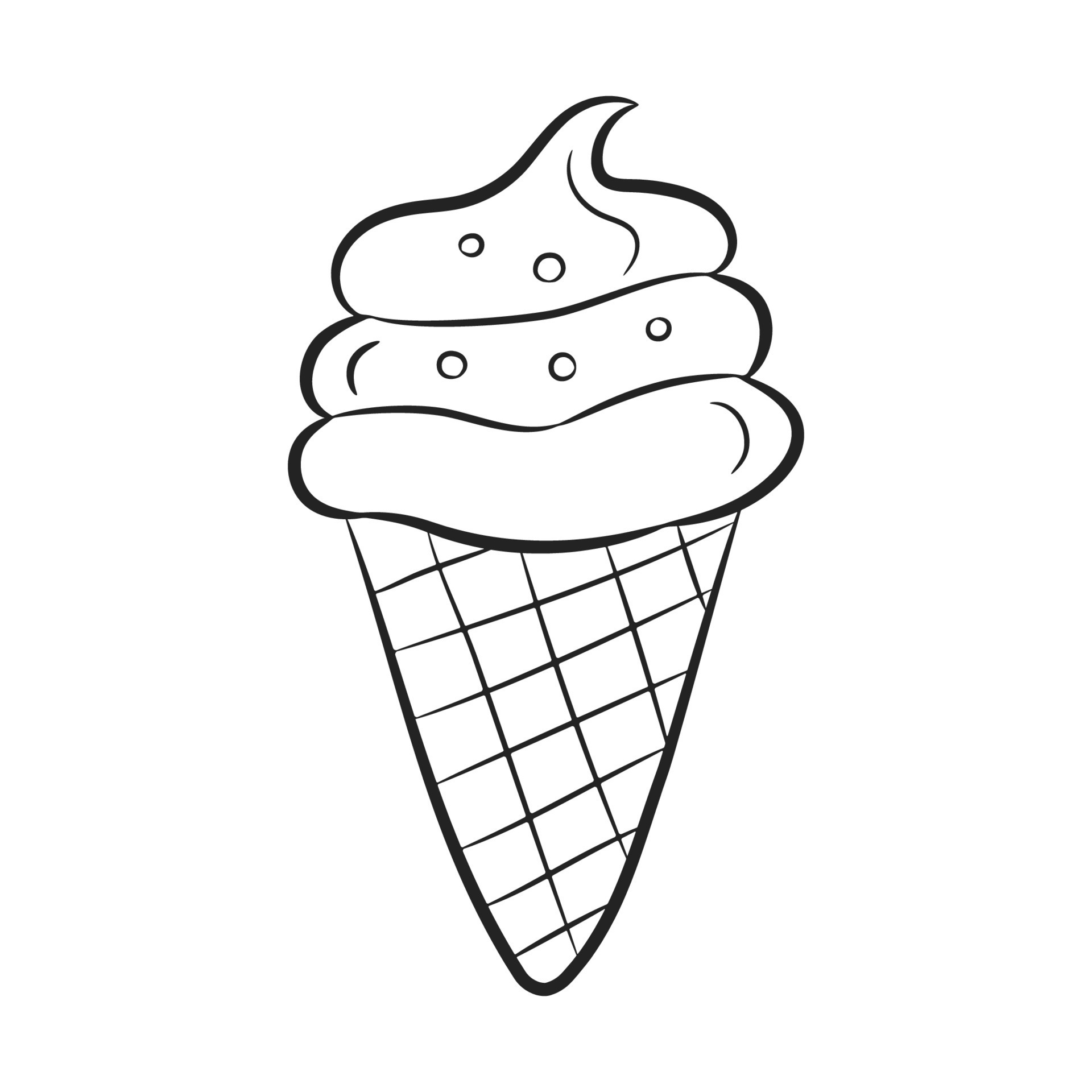 Ice cream waffle cone isolated on white background. Ice cream in doodle ...