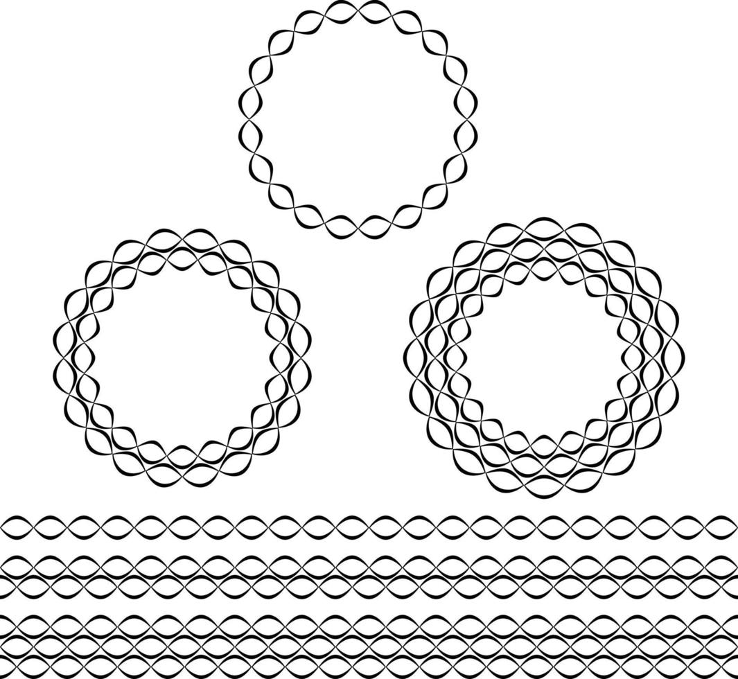 marcos de círculos decorativos de línea ondulada y patrones de borde vector