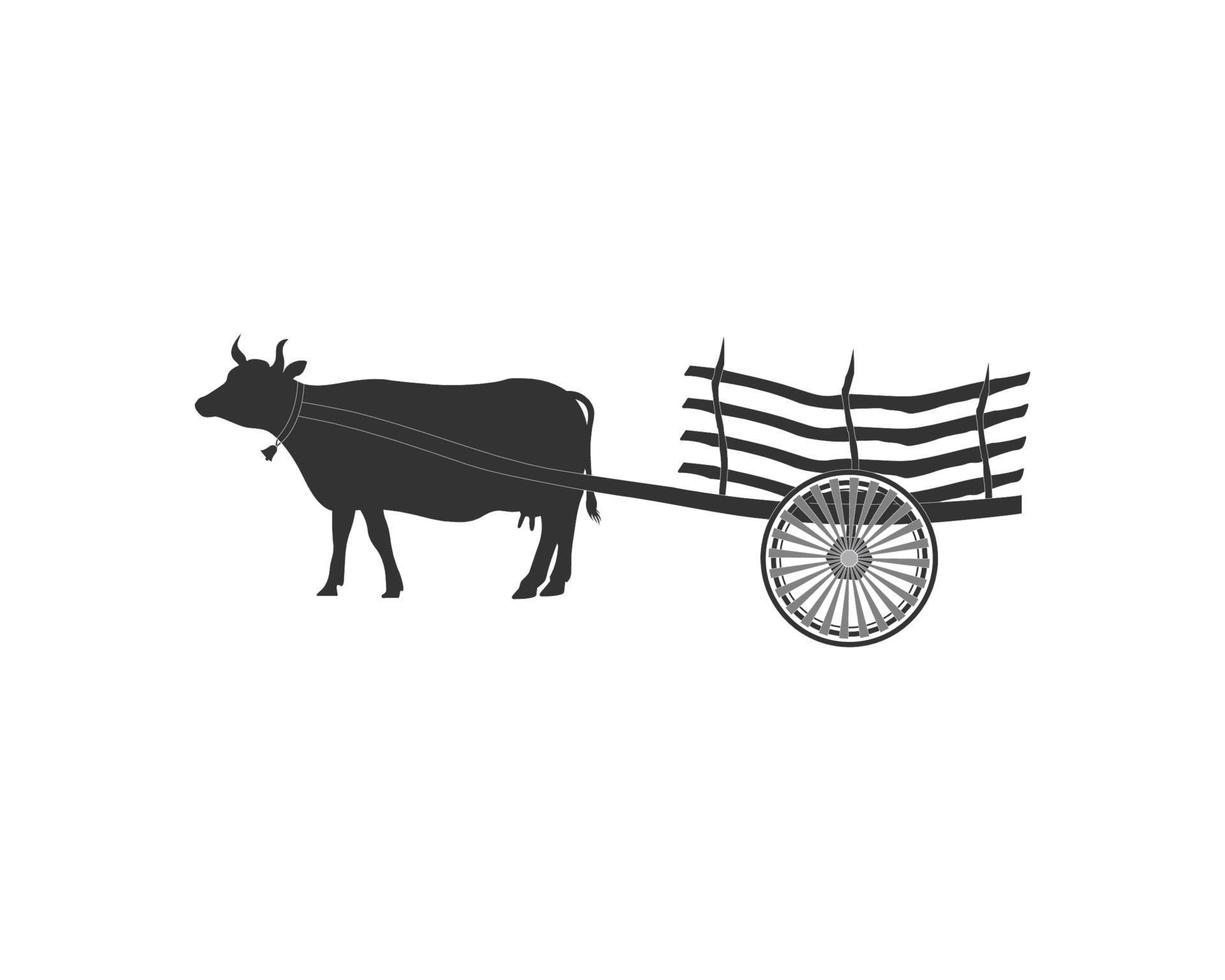Cows with carts on white background, Traditional transportation, vector art