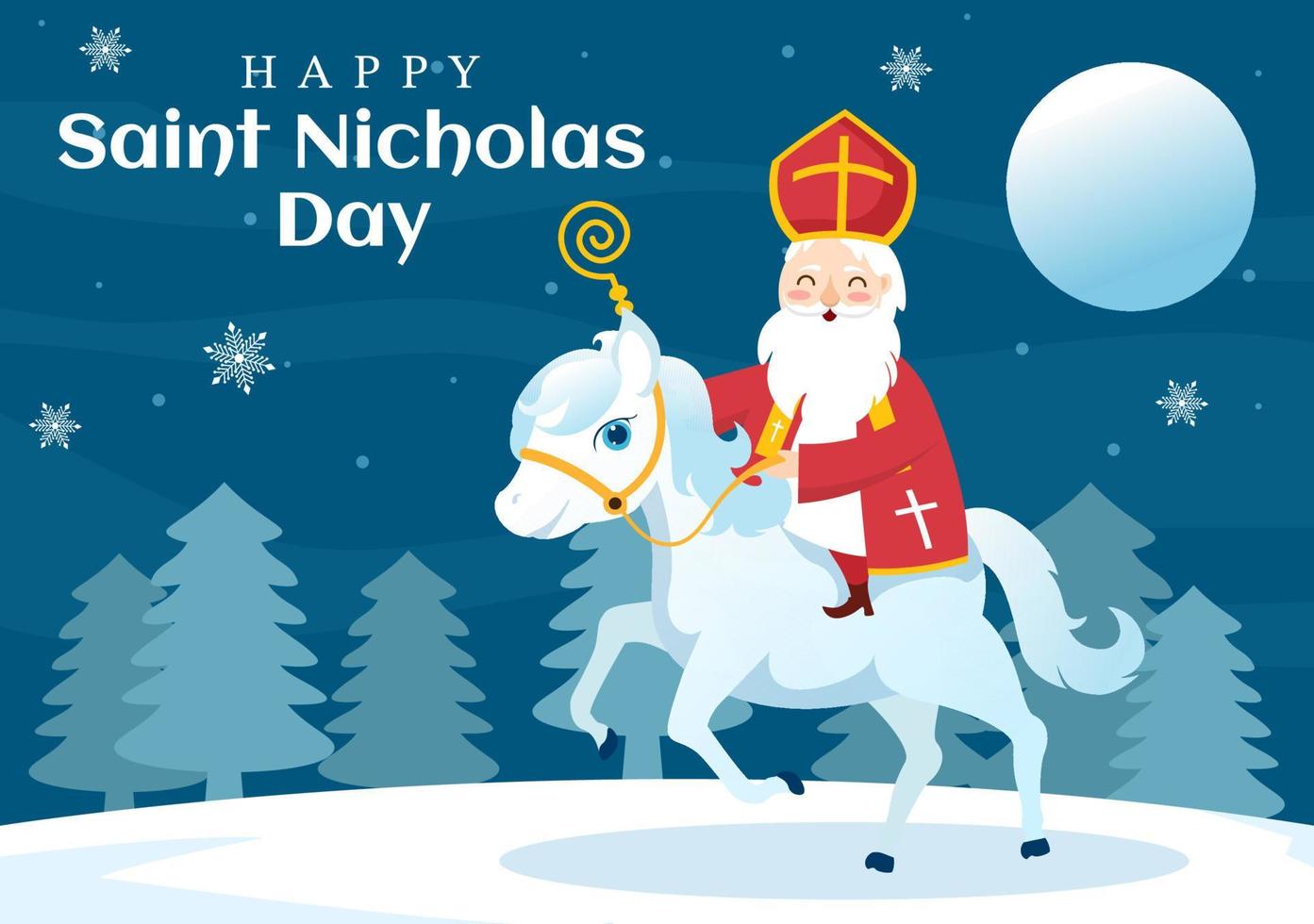 Saint Nicholas Day or Sinterklaas Celebration Template Hand Drawn Cartoon Flat Illustration with Gift Box and Winter Background Design vector