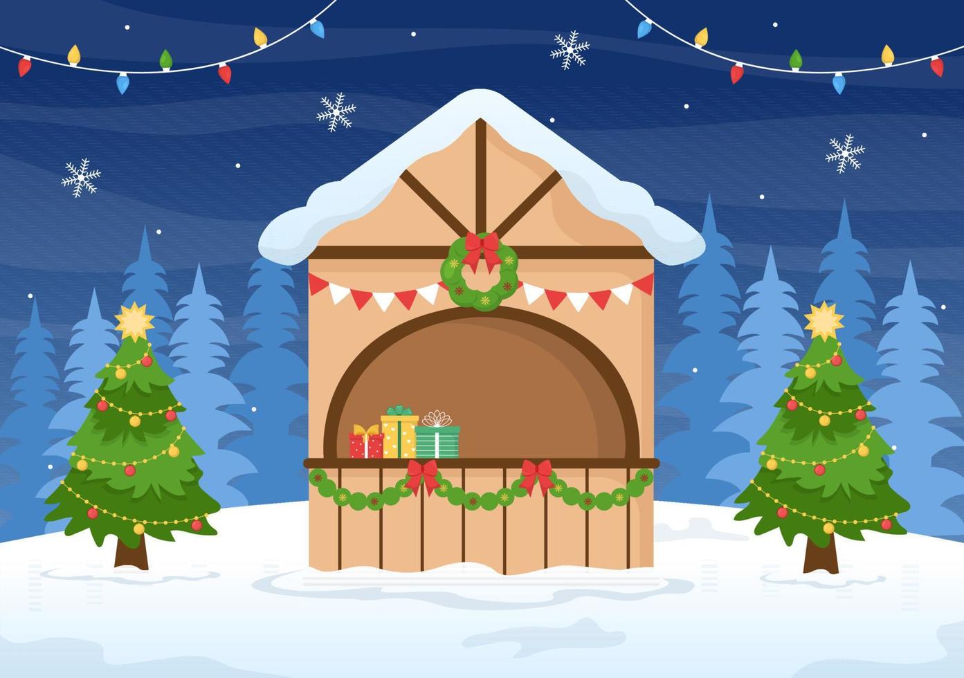 feliz navidad y feliz año nuevo plantilla dibujada a mano ilustración de  fondo de dibujos animados con copos de nieve, muñeco de nieve, árbol,  regalo y paisaje invernal 11200982 Vector en Vecteezy
