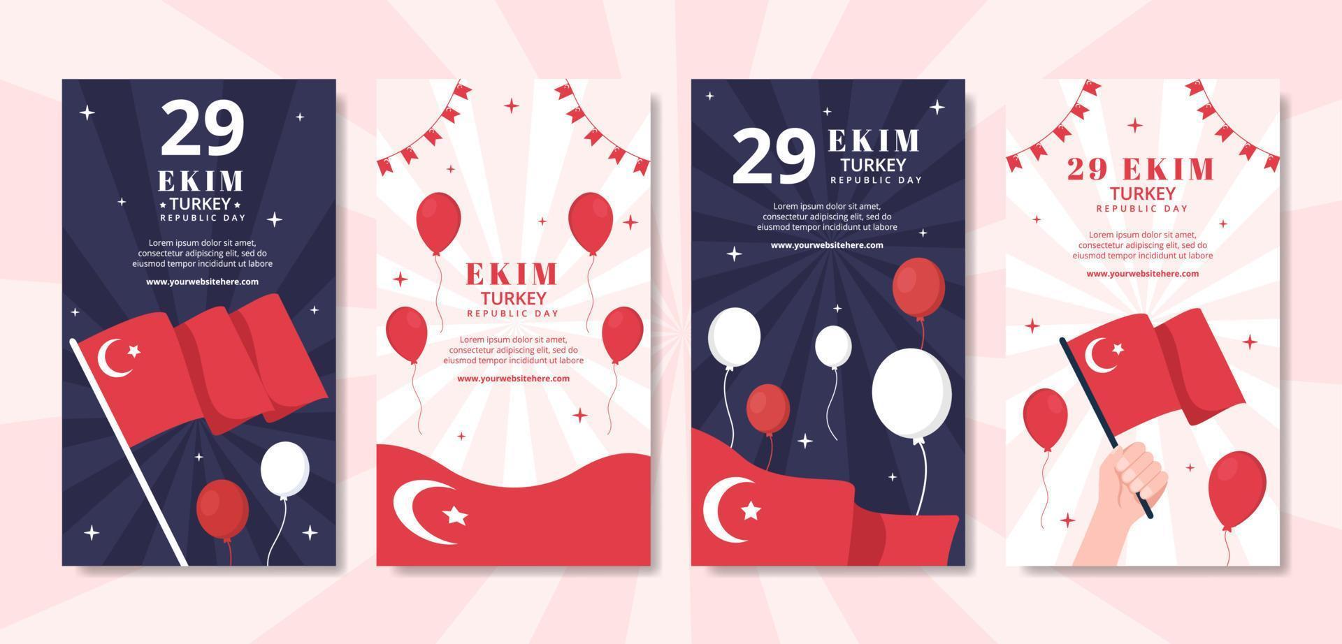 29 Ekim Turkey Republic Day Social Media Stories Template Hand Drawn Cartoon Flat Illustration vector