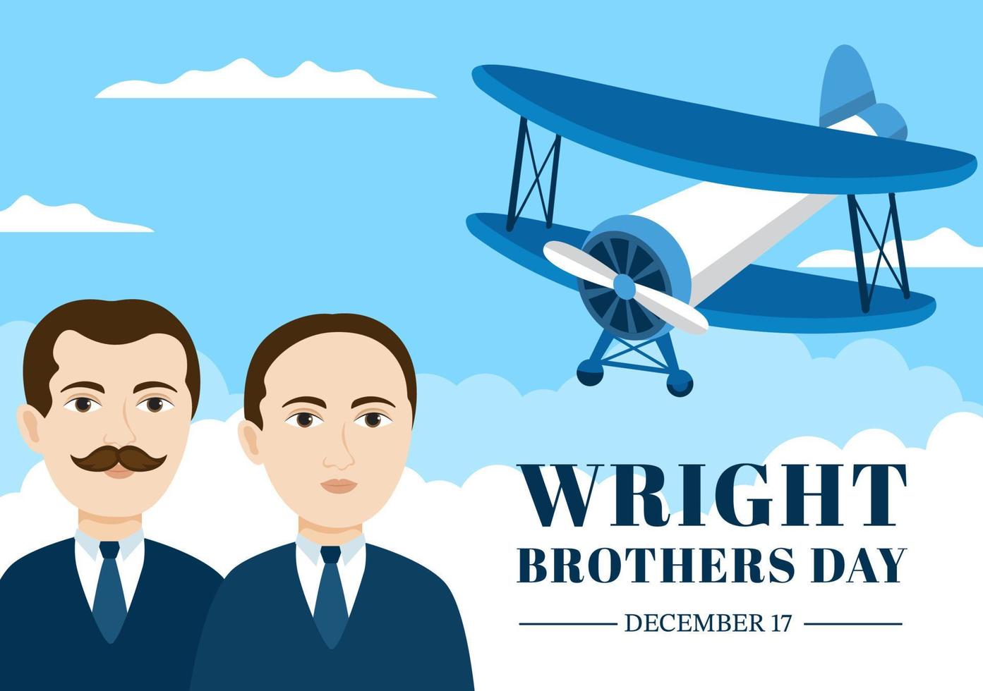 día de los hermanos wright el 17 de diciembre plantilla dibujada a mano ilustración de dibujos animados del primer vuelo exitoso en un avión propulsado mecánicamente vector