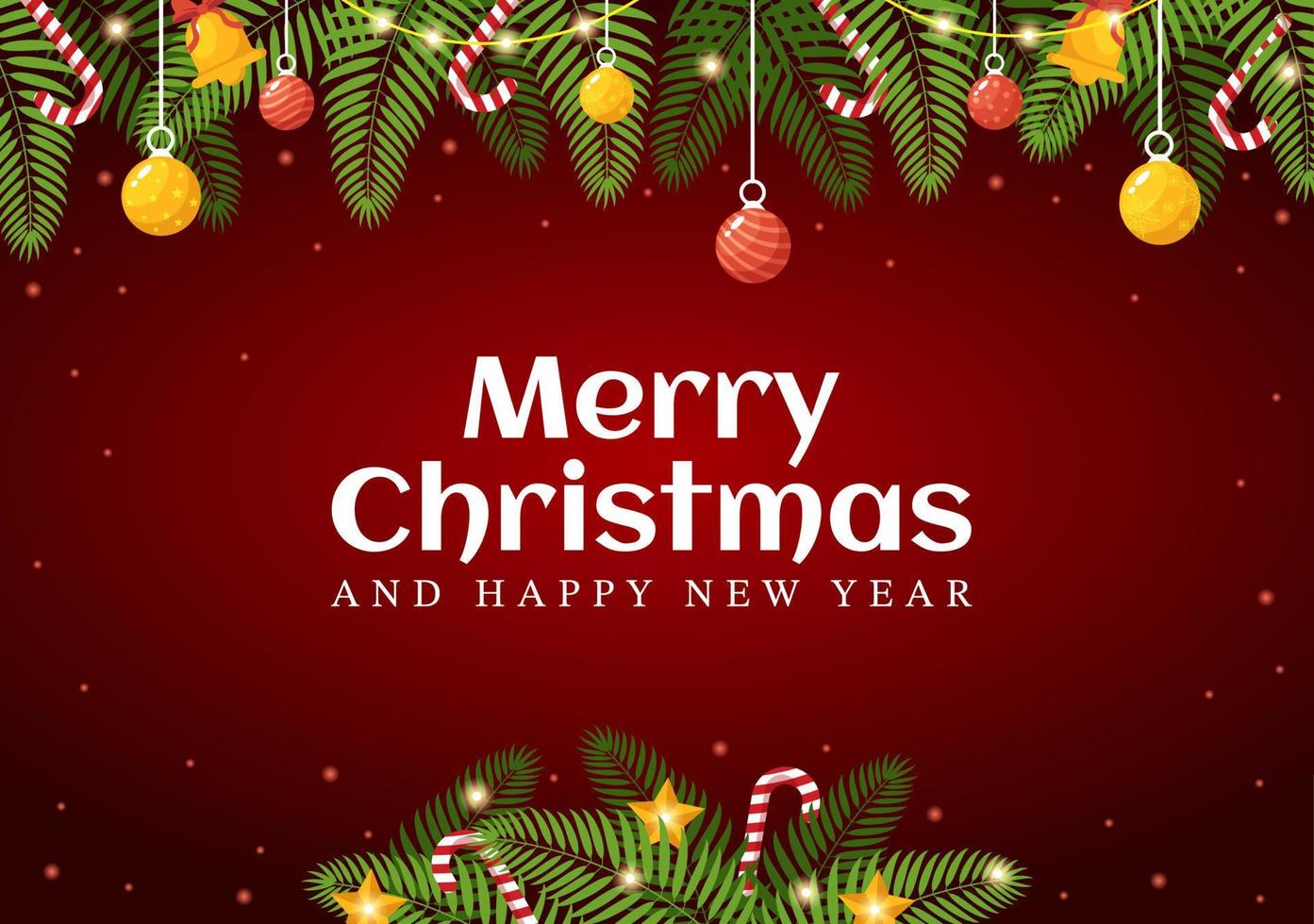 Merry Christmas and Happy New Year Template Hand Drawn Cartoon Flat Background Illustration with Snowflakes, Bells, Tree, Gift and Decorations Design vector