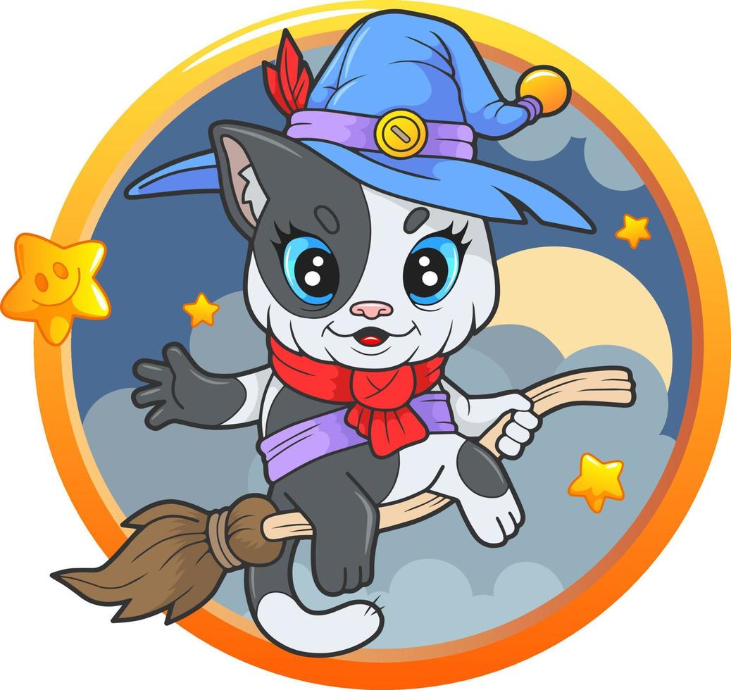 cute little witch cat, funny illustration, design vector