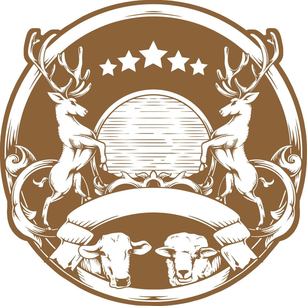 ilustración de dibujado a mano de insignia de logotipo de granja de animales vector