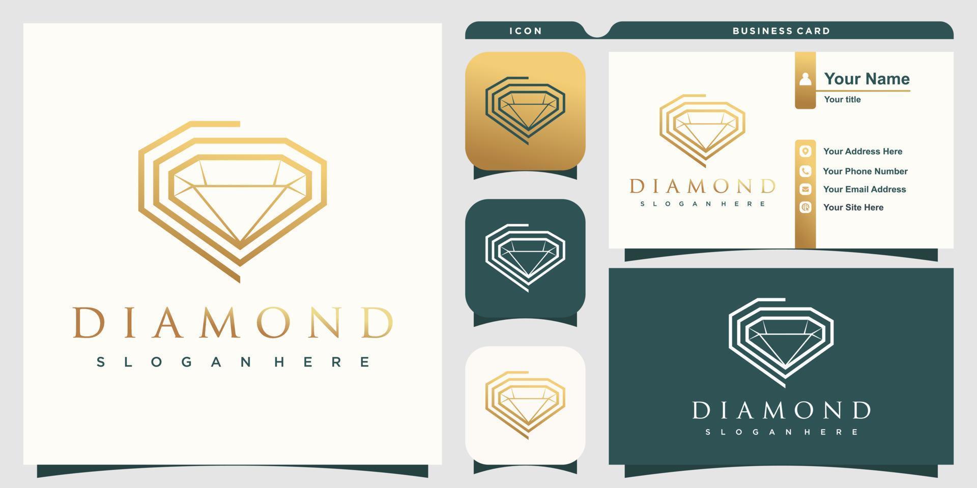 Diamond logo with creative design with business card template vector