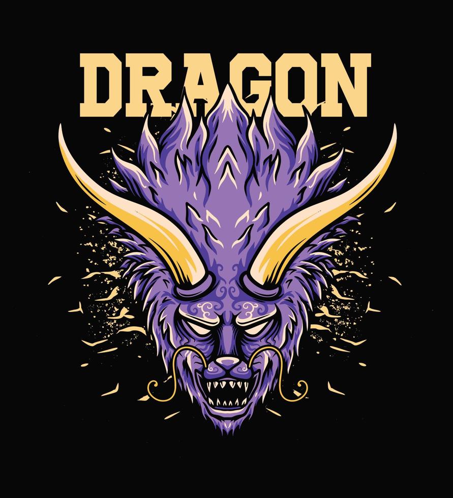 Angry Purple Dragon head illustration vector