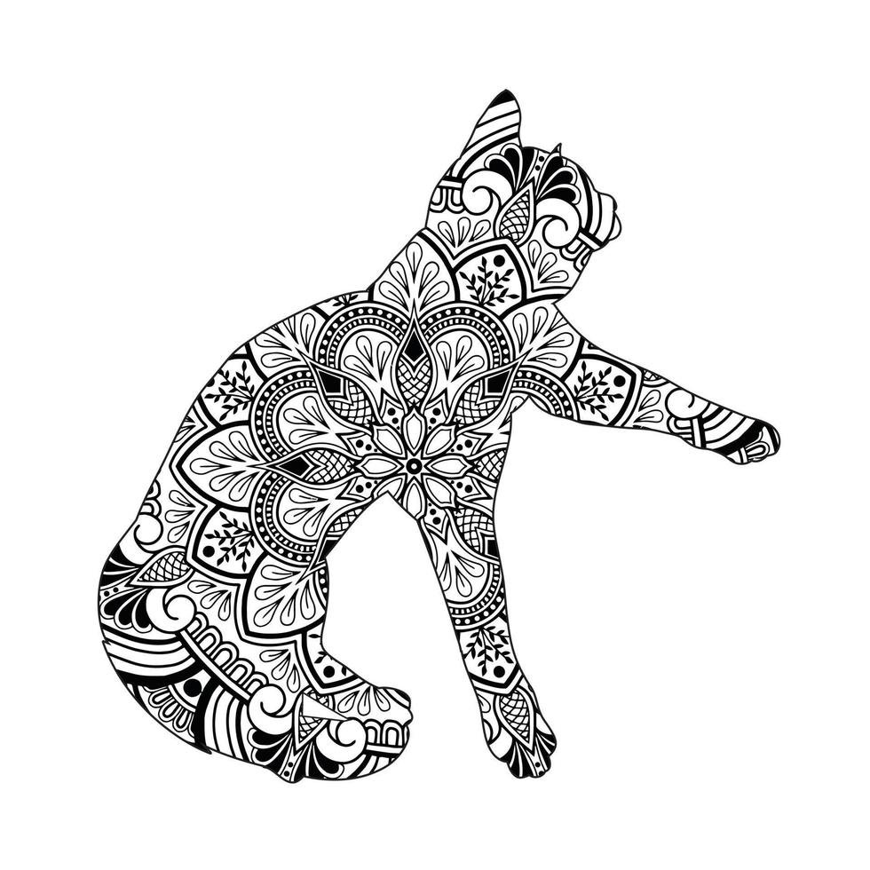 lindo gato mandala página para colorear para niños y adultos ilustración de estilo de diseño de arte de línea vectorial. vector