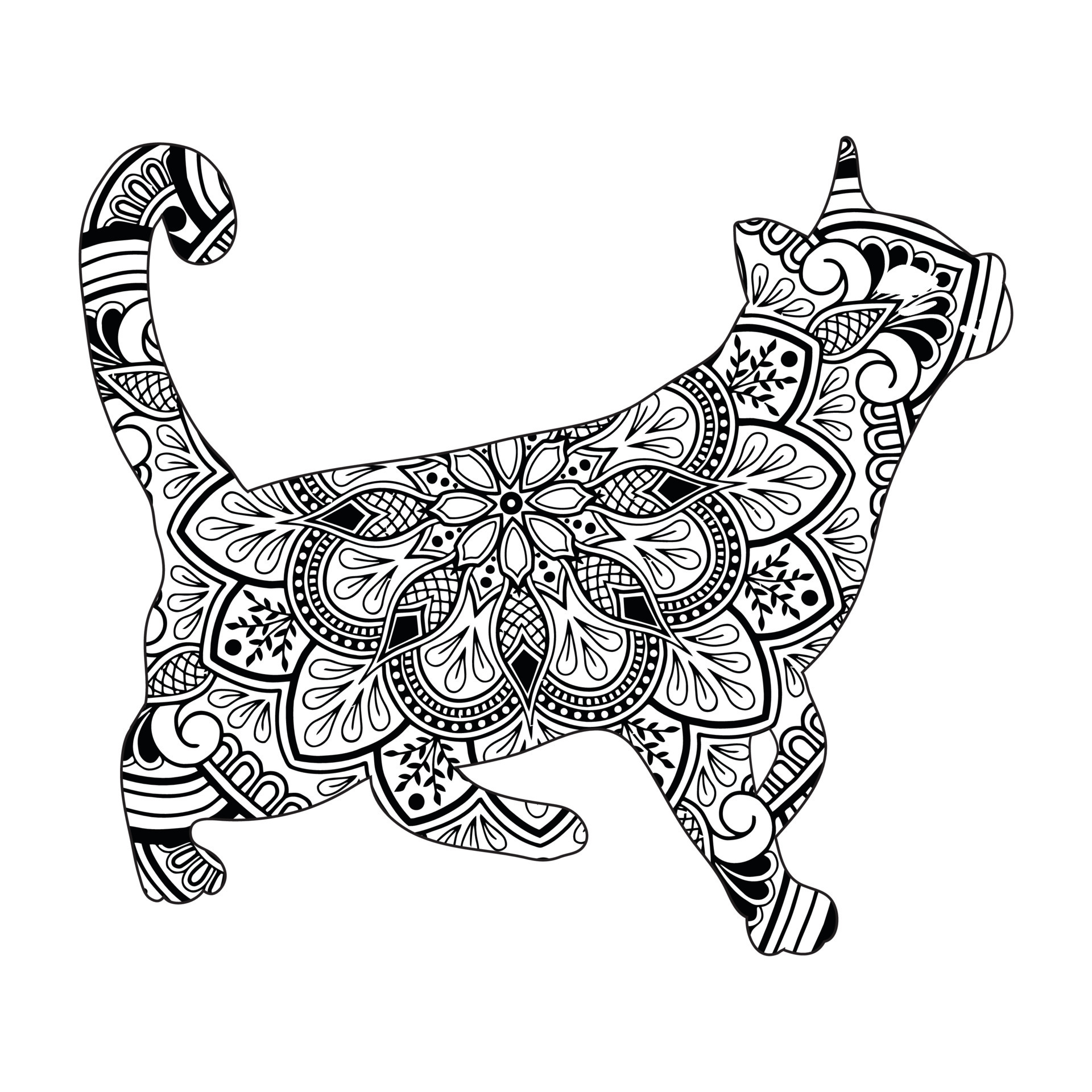 Cute cat mandala coloring page for kids and adults vector line art