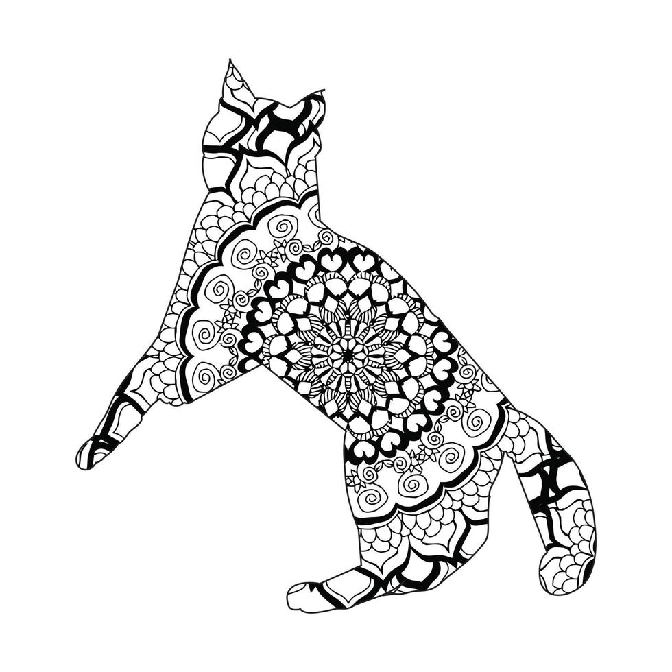 Cute cat mandala coloring page for kids and adults vector line art design style illustration.