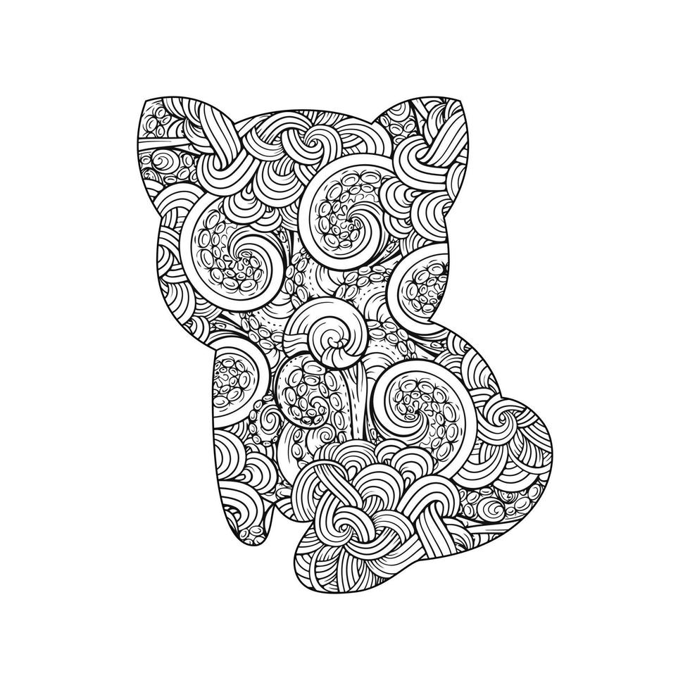 Cute cat mandala coloring page for kids and adults vector line art design style illustration.