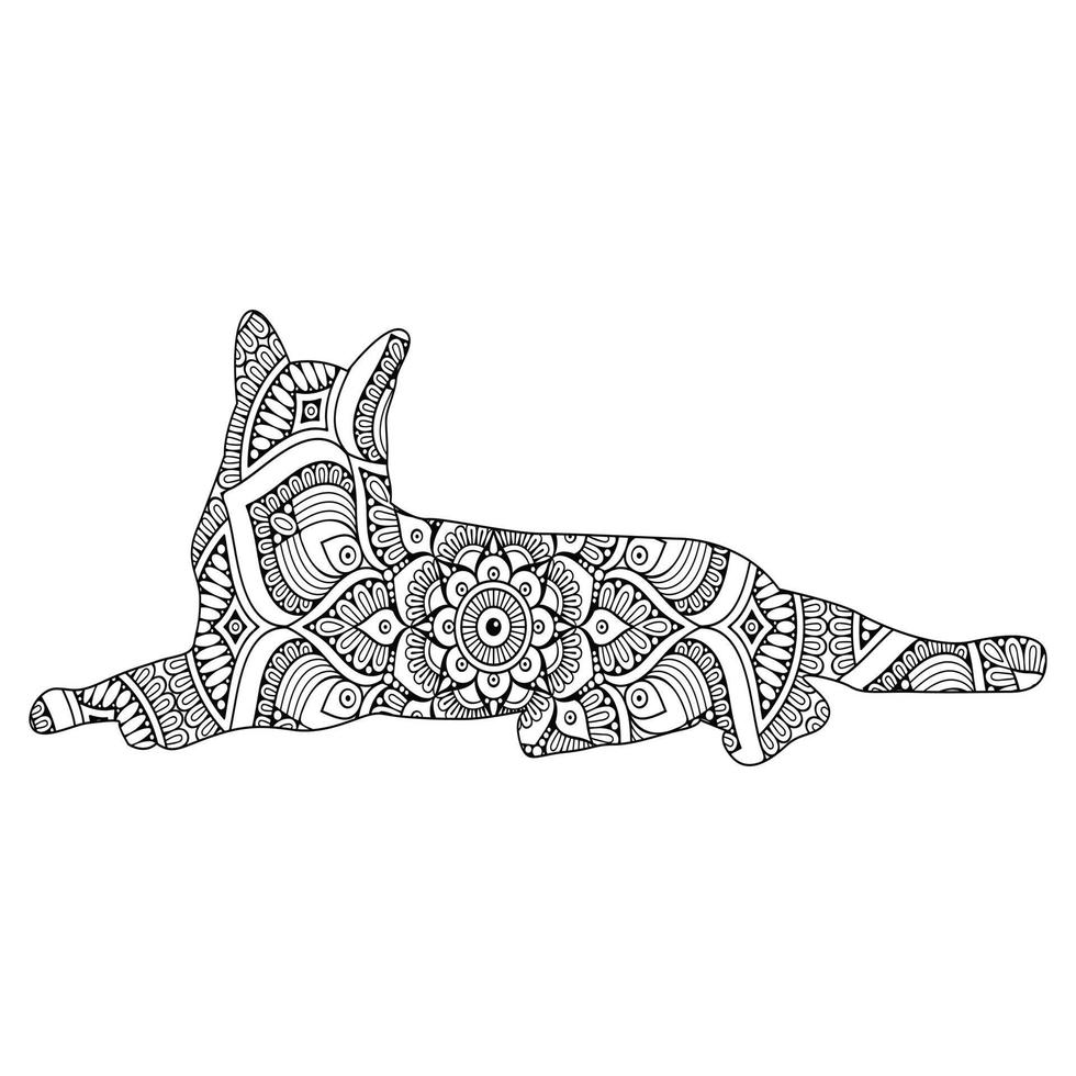 Cute cat mandala coloring page for kids and adults vector line art design style illustration.