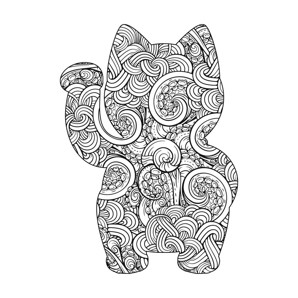 Cute cat mandala coloring page for kids and adults vector line art design style illustration.