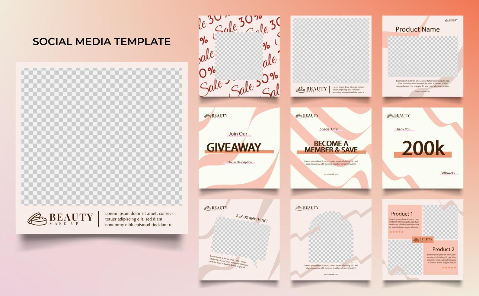 social media template banner beauty care cosmetic and spa sale promotion. vector