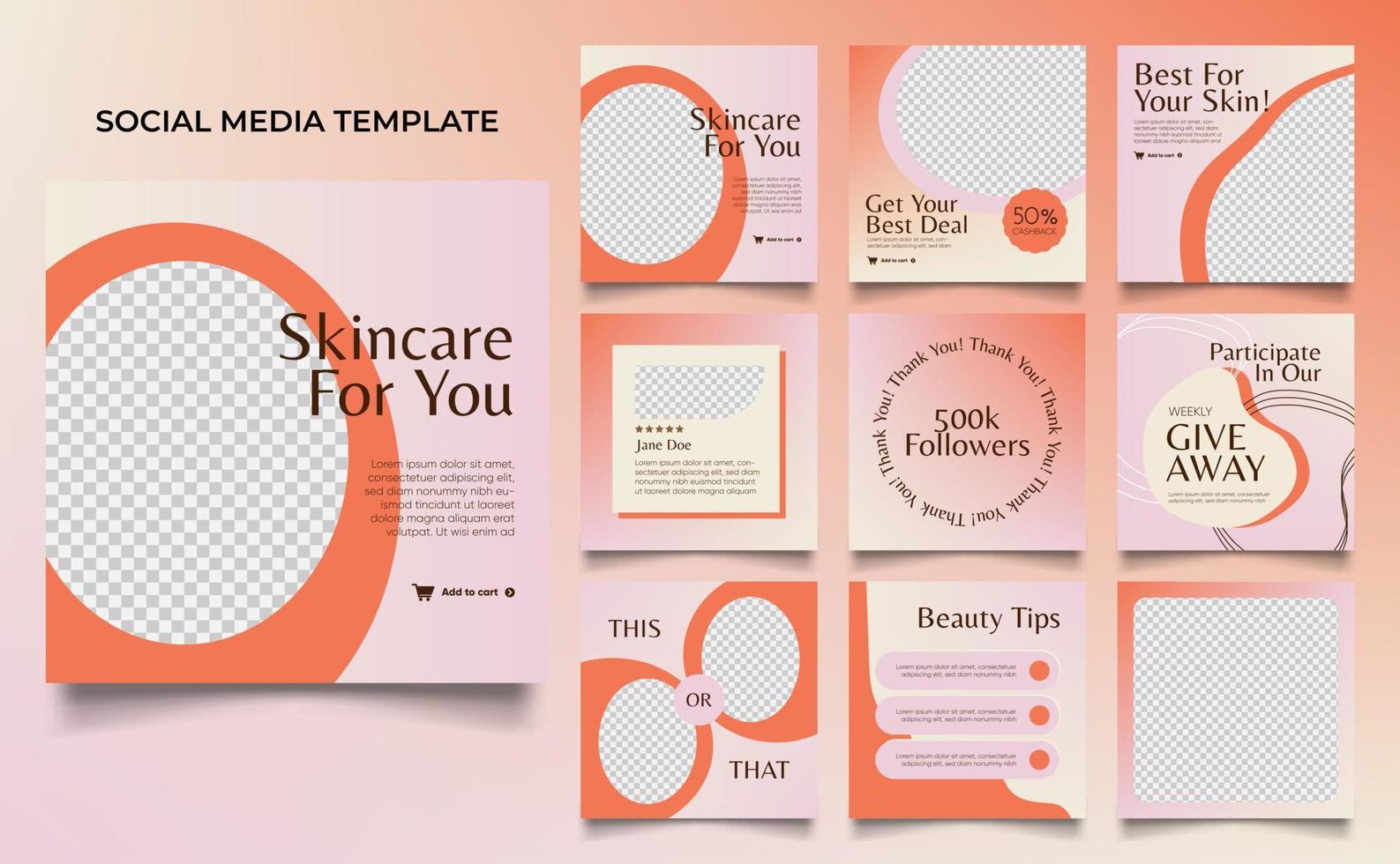 social media template banner beauty care cosmetic and spa sale promotion. vector