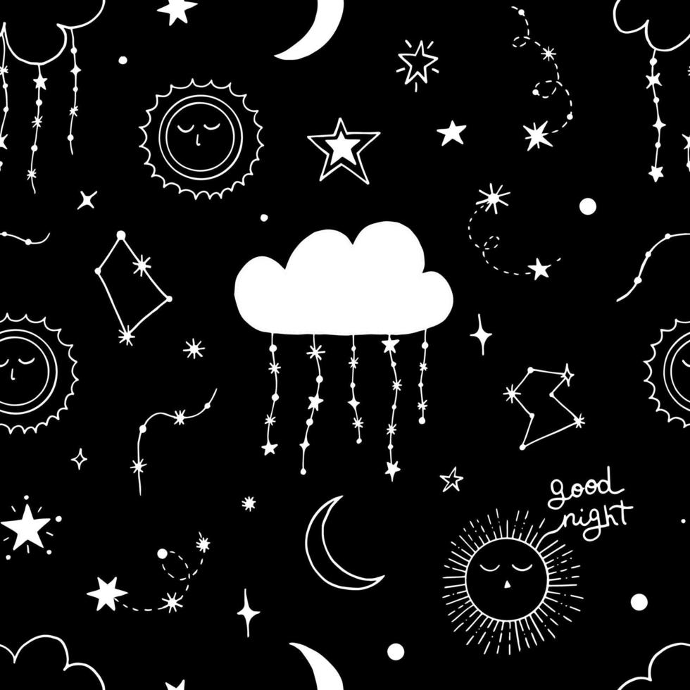 Vector seamless pattern of night starry sky