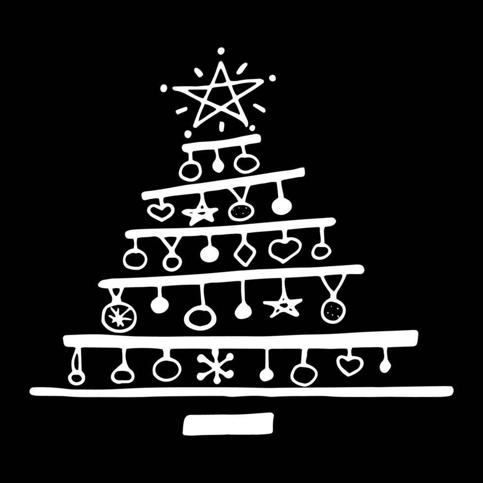 árbol de garabatos de navidad. ilustración vectorial dibujada a mano por el forro. el abeto simple para año nuevo, invierno acogedor, navidad. vector