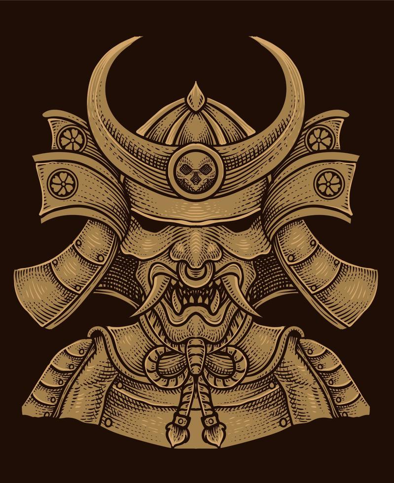 illustration isolated samurai warriors on black background vector