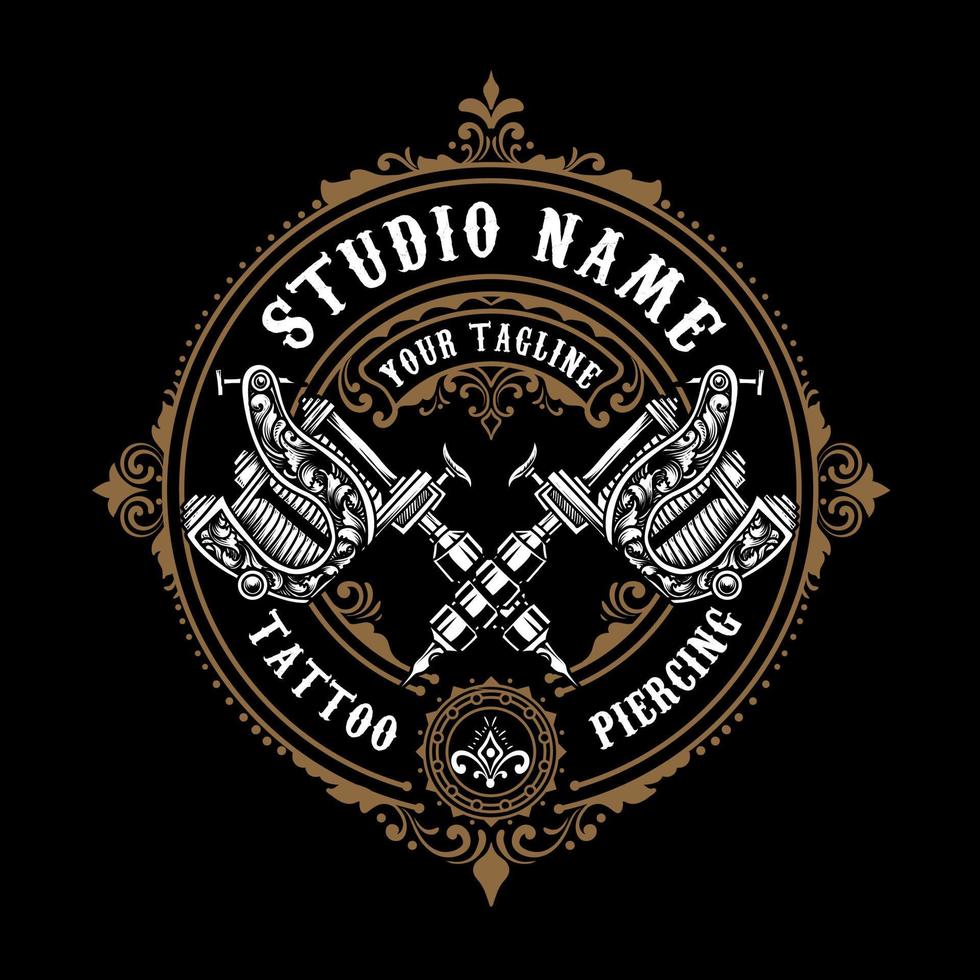 logotipo de estudio de tatuaje vintage con 2 máquinas de tatuaje vector