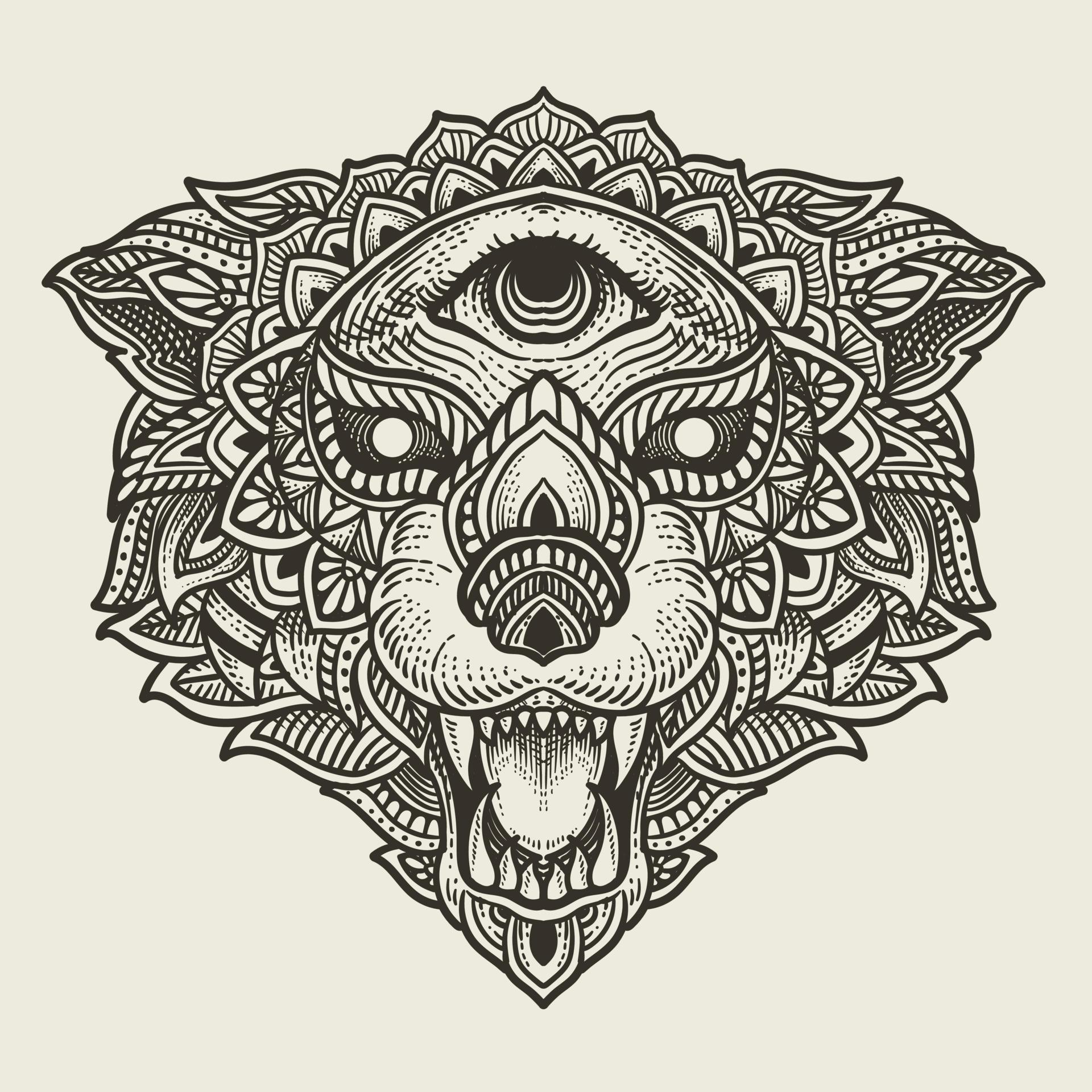 illustration wolf head with mandala style 11201542 Vector Art at Vecteezy