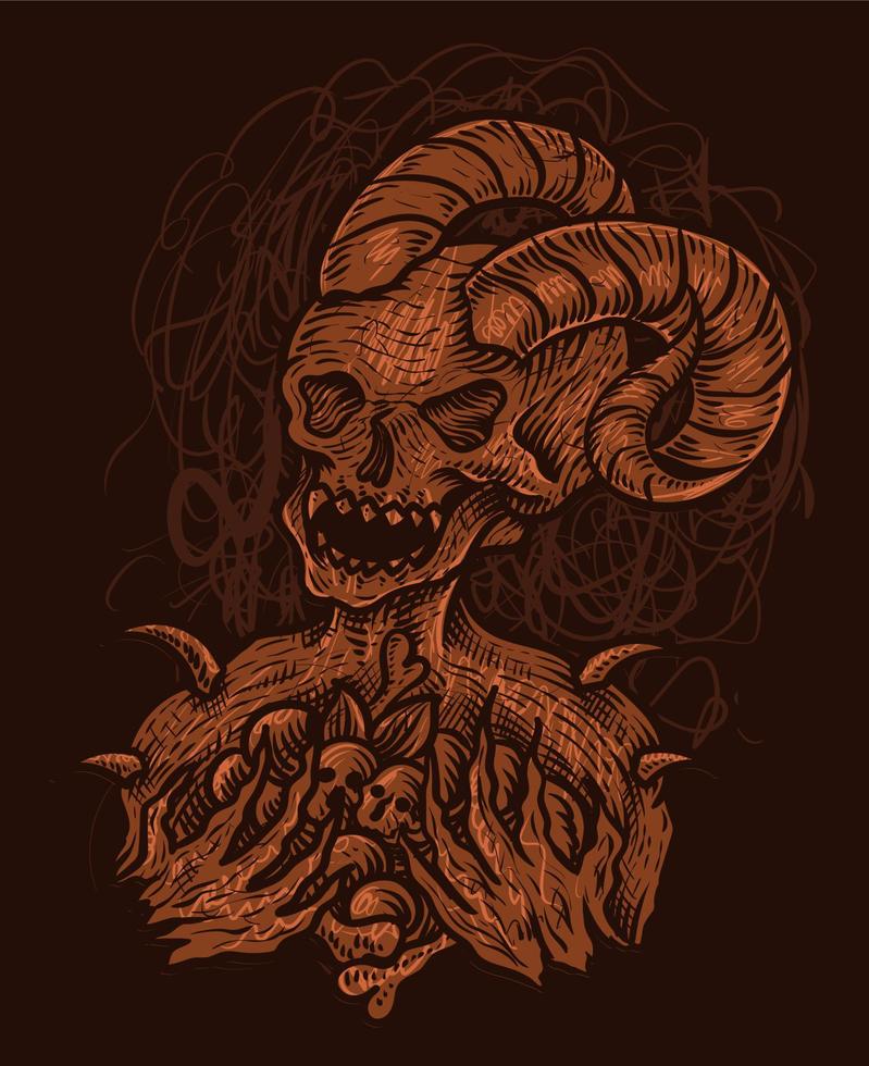 ilustración cráneo de demonio aterrador con estilo abstracto perfecto para camiseta, sudadera con capucha, chaqueta, afiche vector