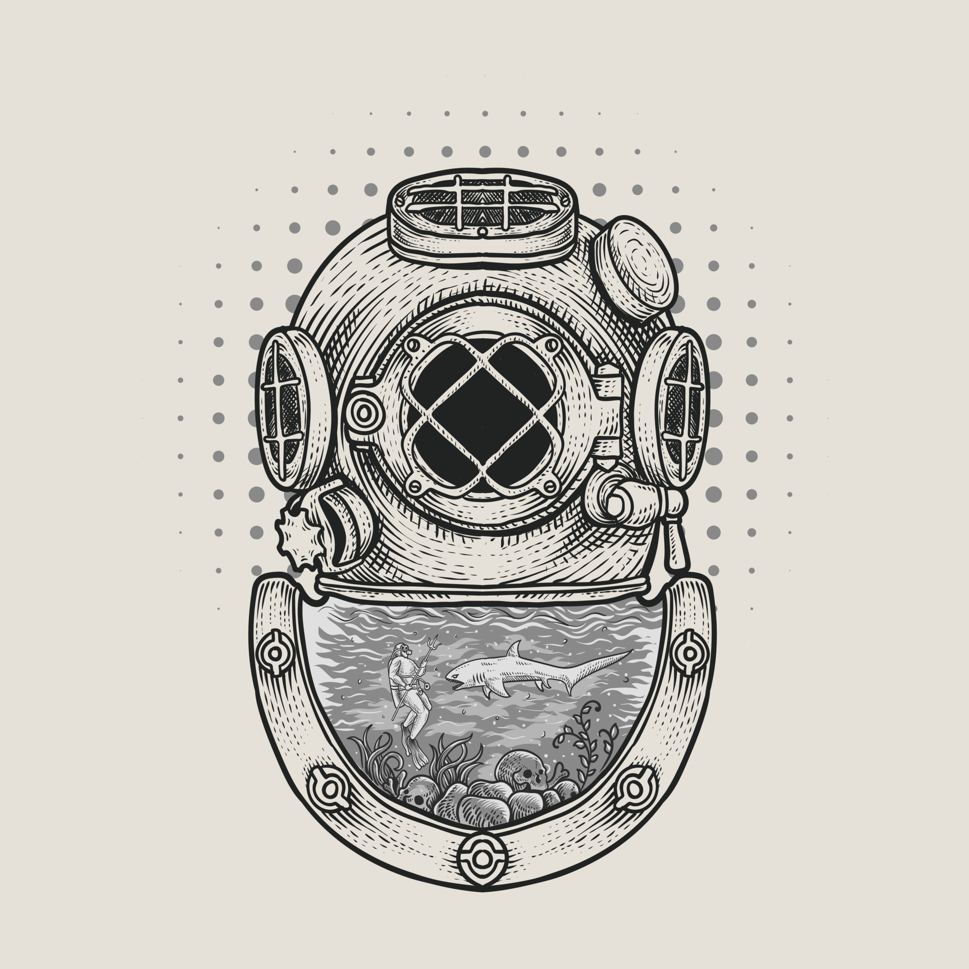 illustration antique diving helmet on white background 11201560 Vector