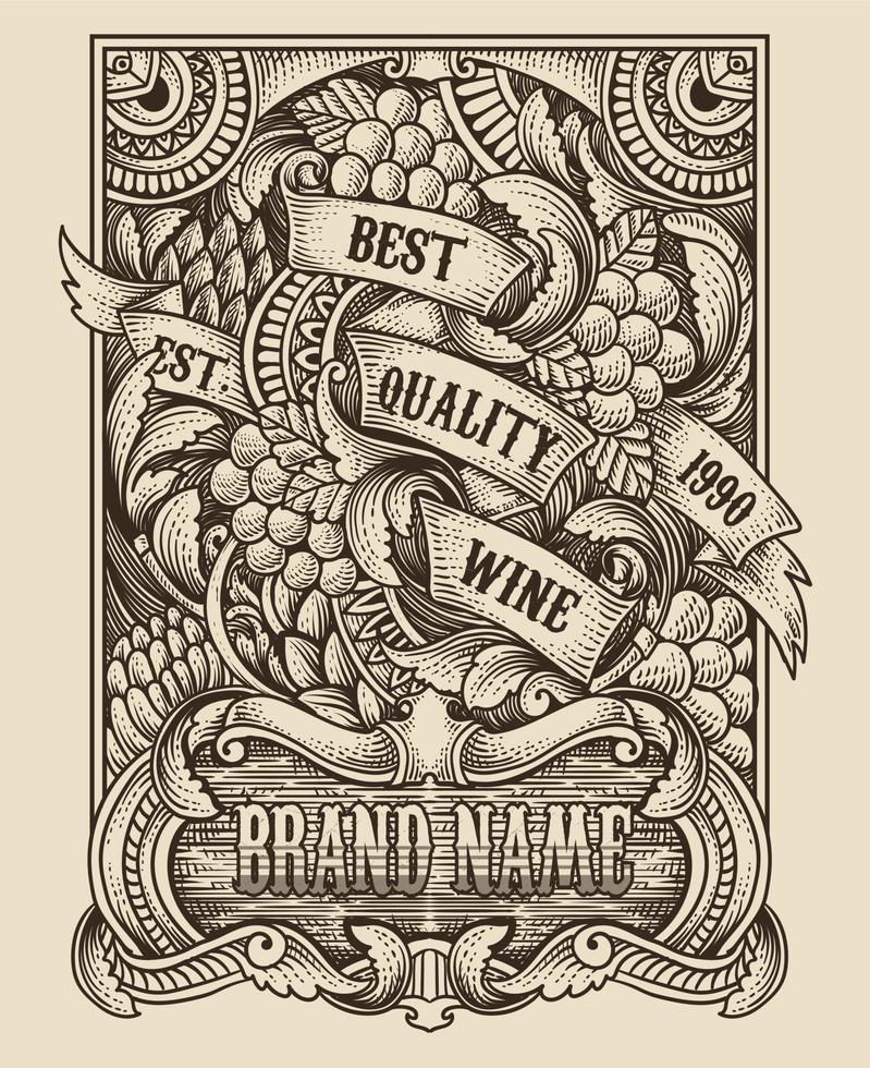 antique wine label on white background vector