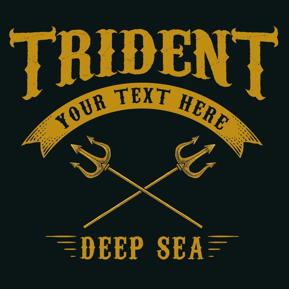 antique trident logo on black background vector