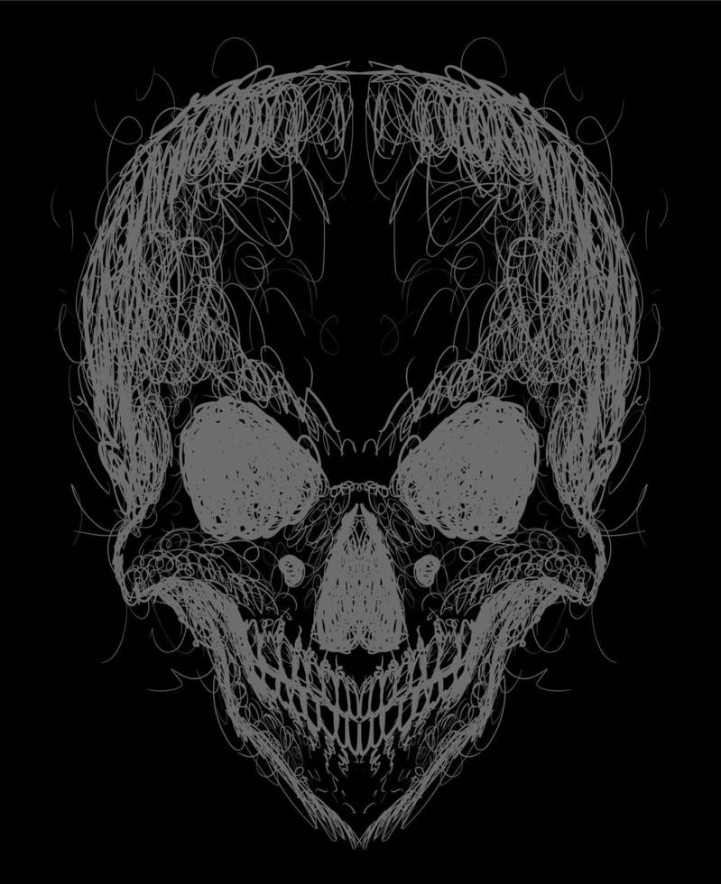 illustration abstract skull head with scrible style vector