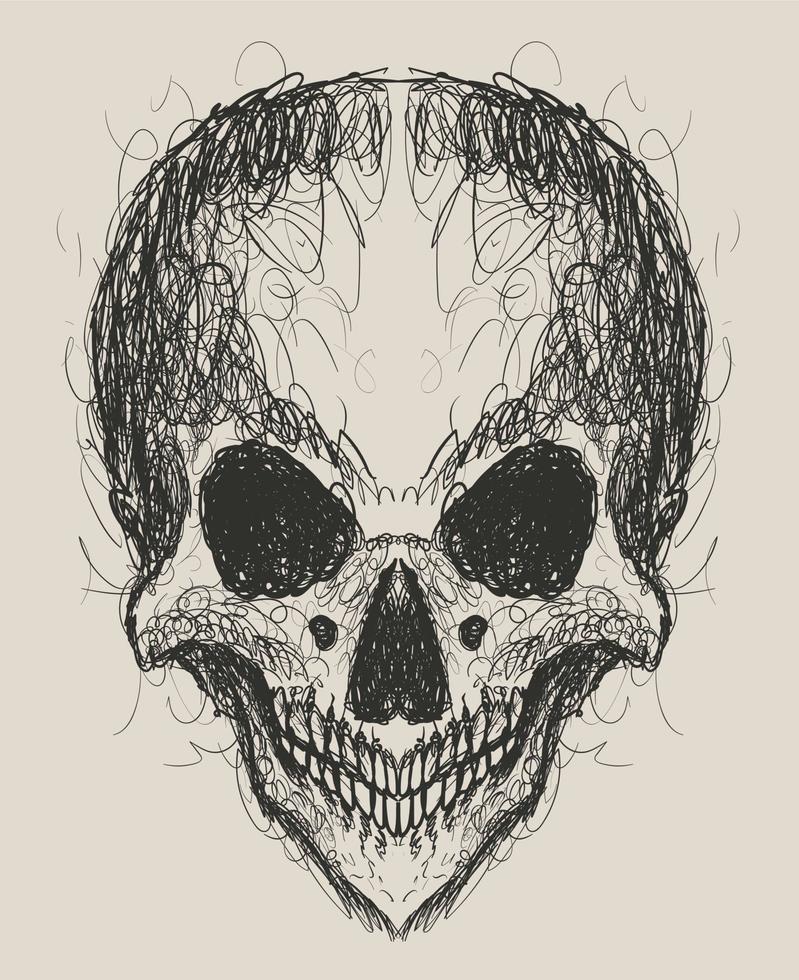 illustration abstract skull head with scrible style vector