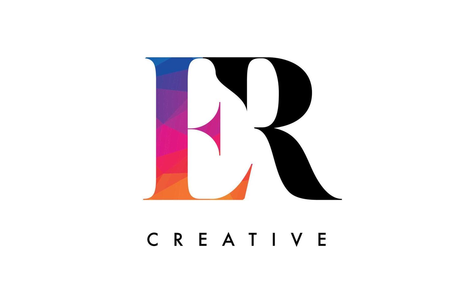 ER Letter Design with Creative Cut and Colorful Rainbow Texture vector