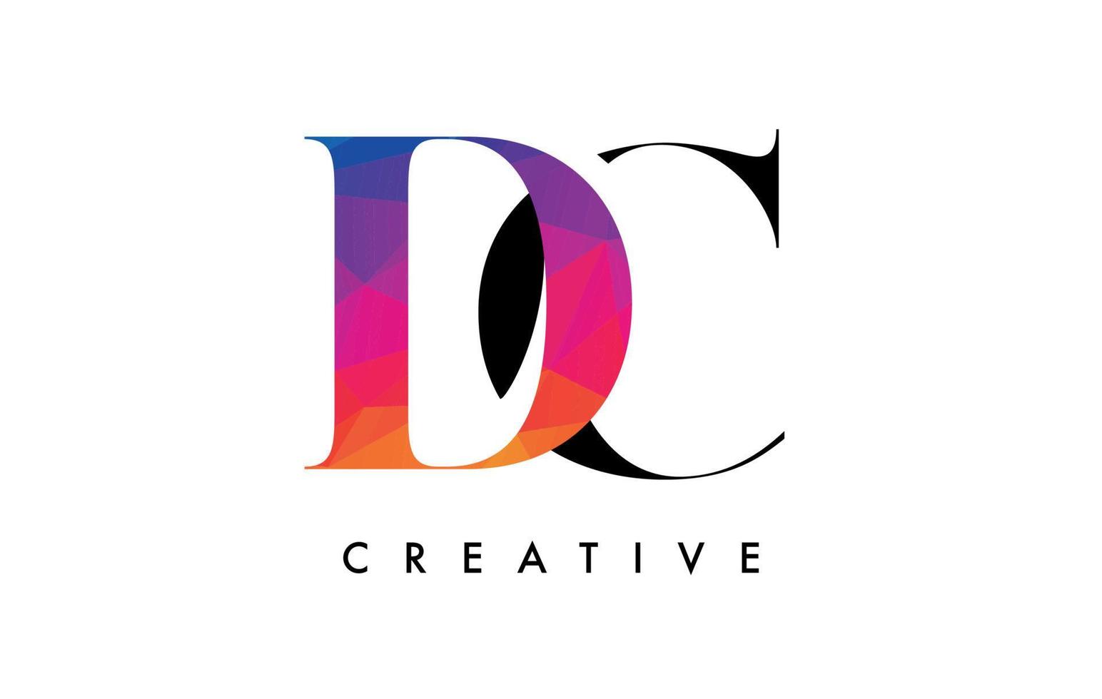 DC Letter Design with Creative Cut and Colorful Rainbow Texture vector