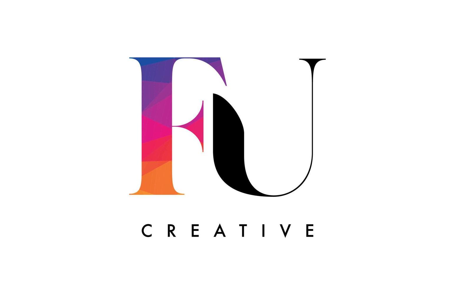FU Letter Design with Creative Cut and Colorful Rainbow Texture vector